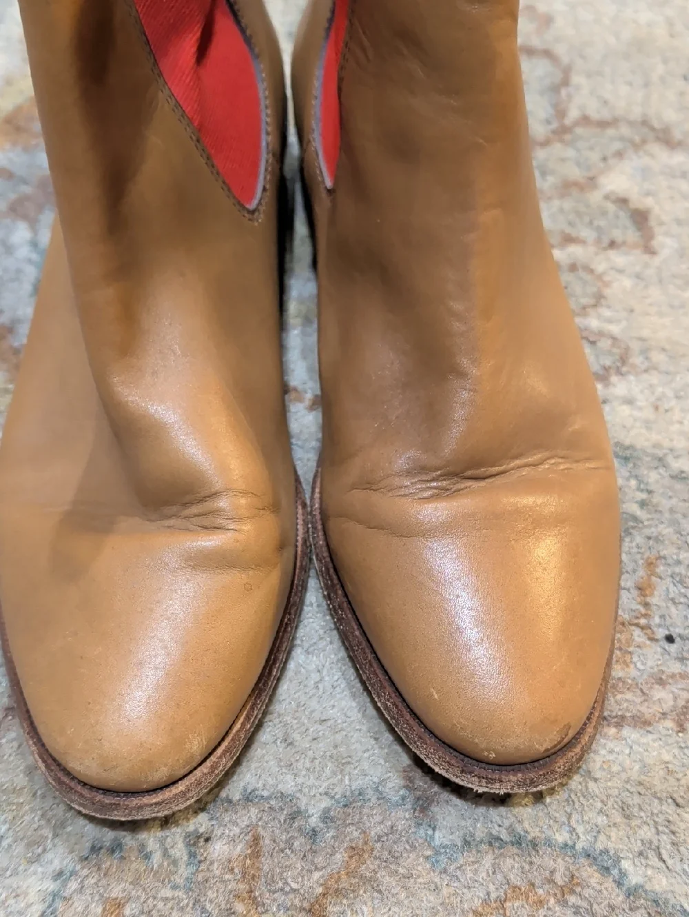 Coach Lucia Colorblock Tan Leather Chelsea Boots with Red Elastic Panels - Picture 5 of 8